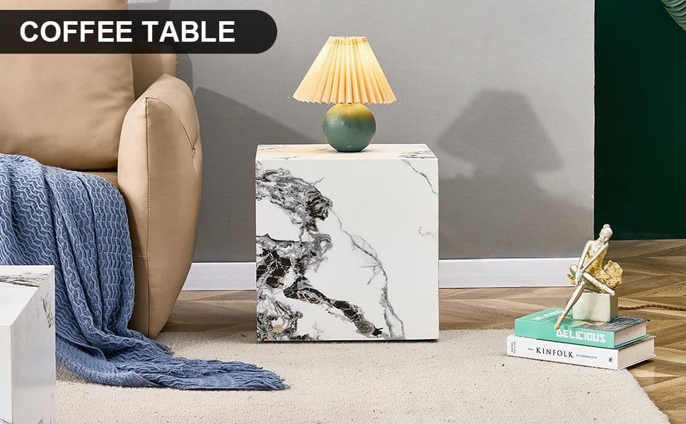 image-Modern white MDF+sticker material cube stylish texture design coffee table -15.75 inches