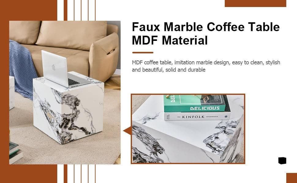 image-Modern white MDF+sticker material cube stylish texture design coffee table -15.75 inches