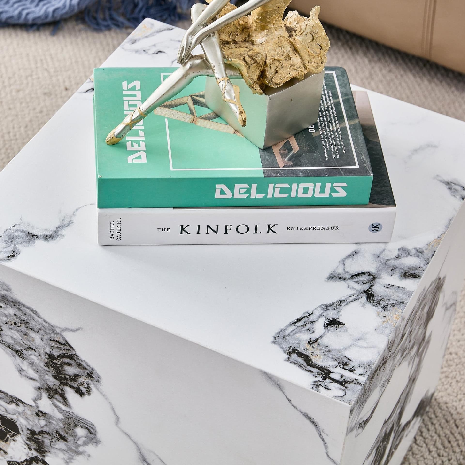 image-Modern white MDF+sticker material cube stylish texture design coffee table -15.75 inches