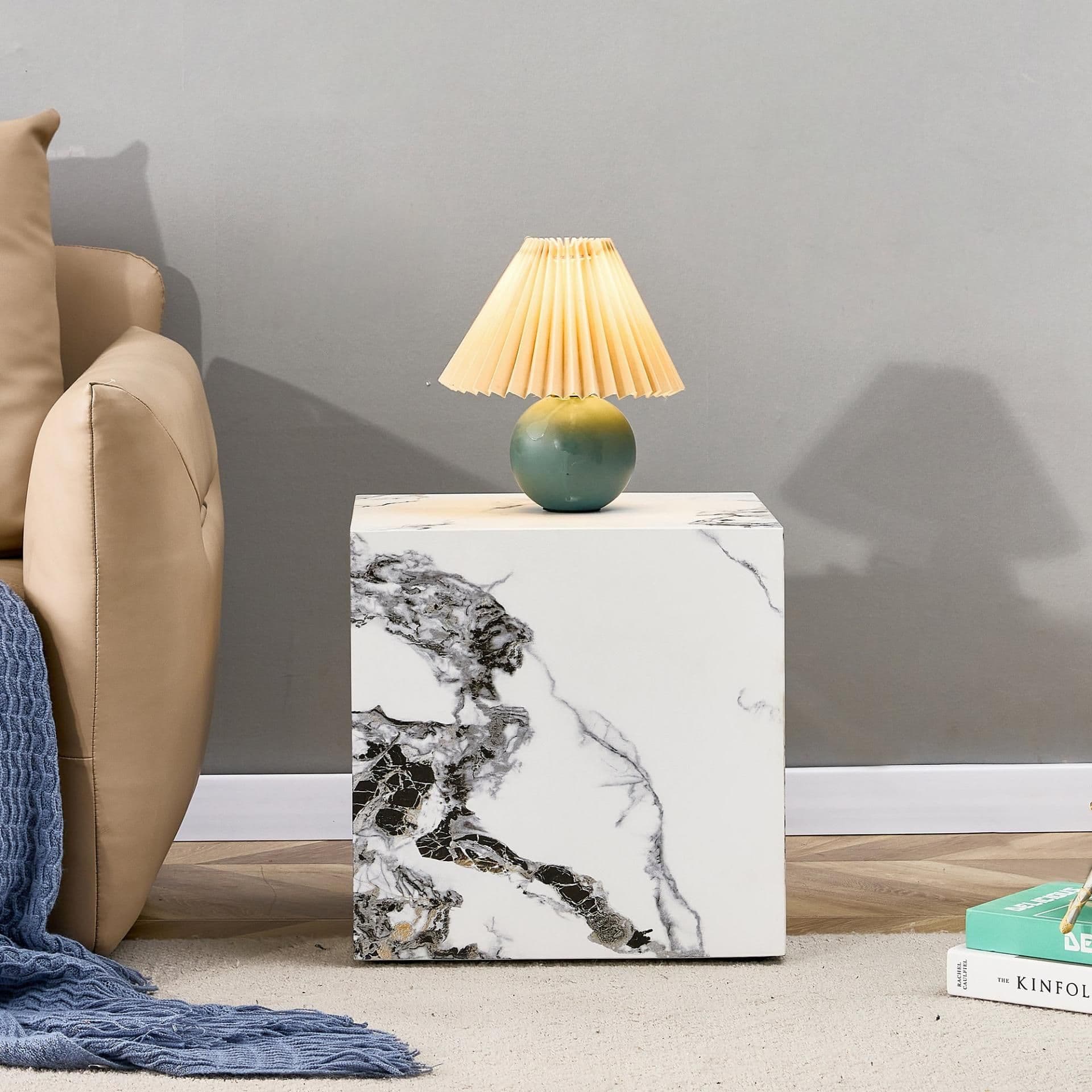 image-Modern white MDF+sticker material cube stylish texture design coffee table -15.75 inches