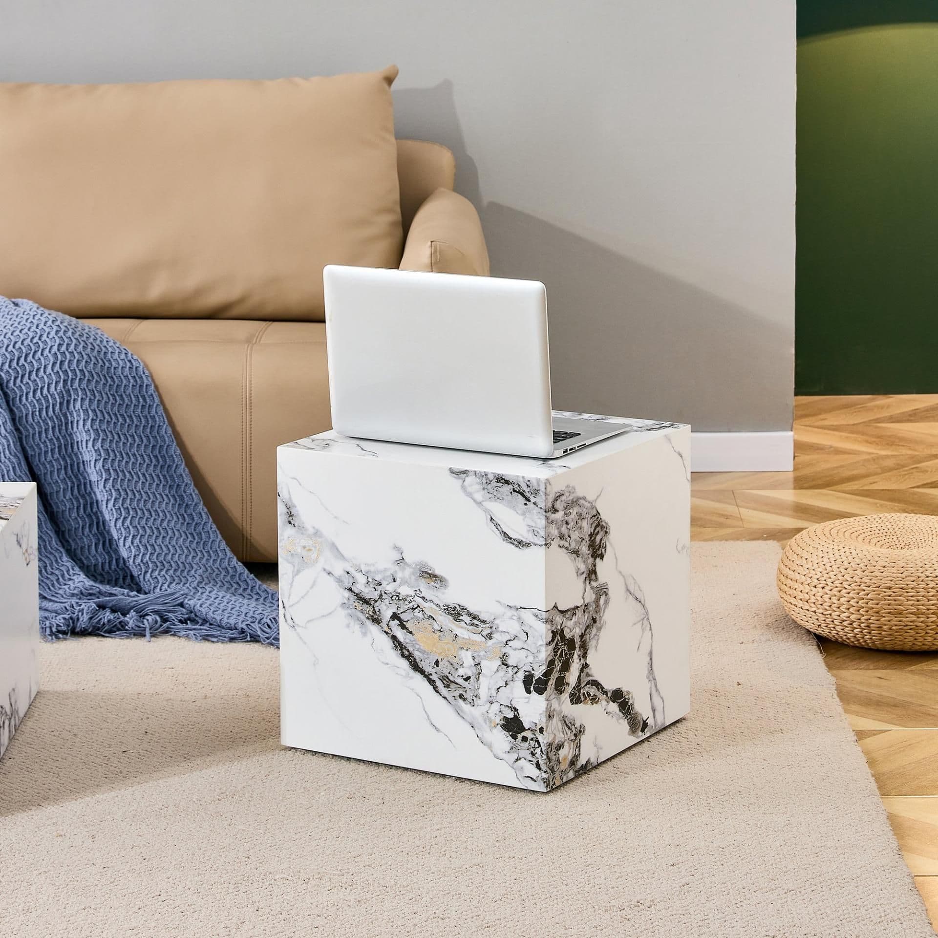 image-Modern white MDF+sticker material cube stylish texture design coffee table -15.75 inches