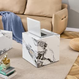 image-Modern white MDF+sticker material cube stylish texture design coffee table -15.75 inches