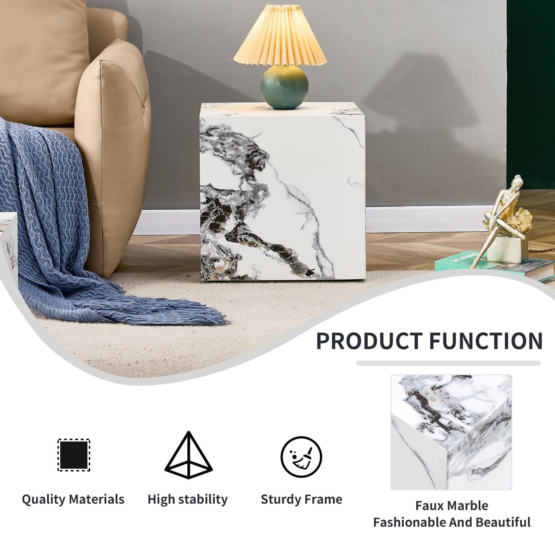 image-Modern white MDF+sticker material cube stylish texture design coffee table -15.75 inches