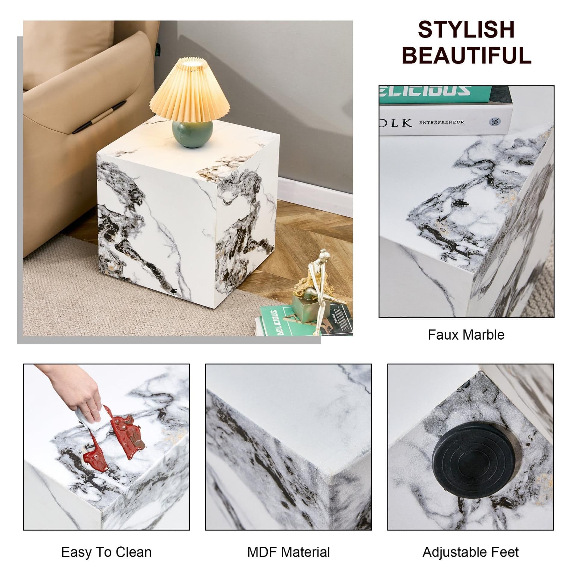 image-Modern white MDF+sticker material cube stylish texture design coffee table -15.75 inches