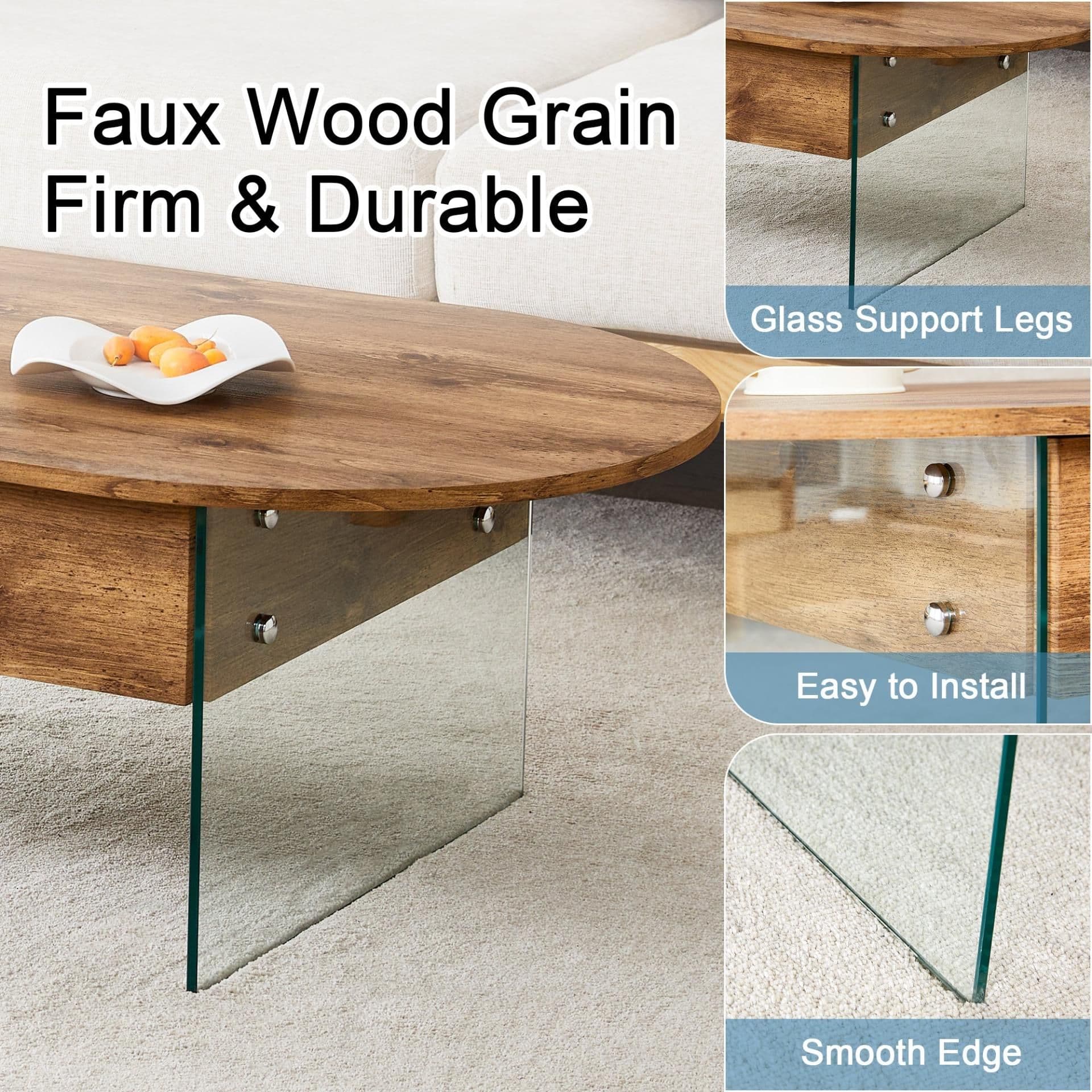 image-Elegant Coffee Table with Double Drawers and Transparent Glass Sides in MDF and Glass