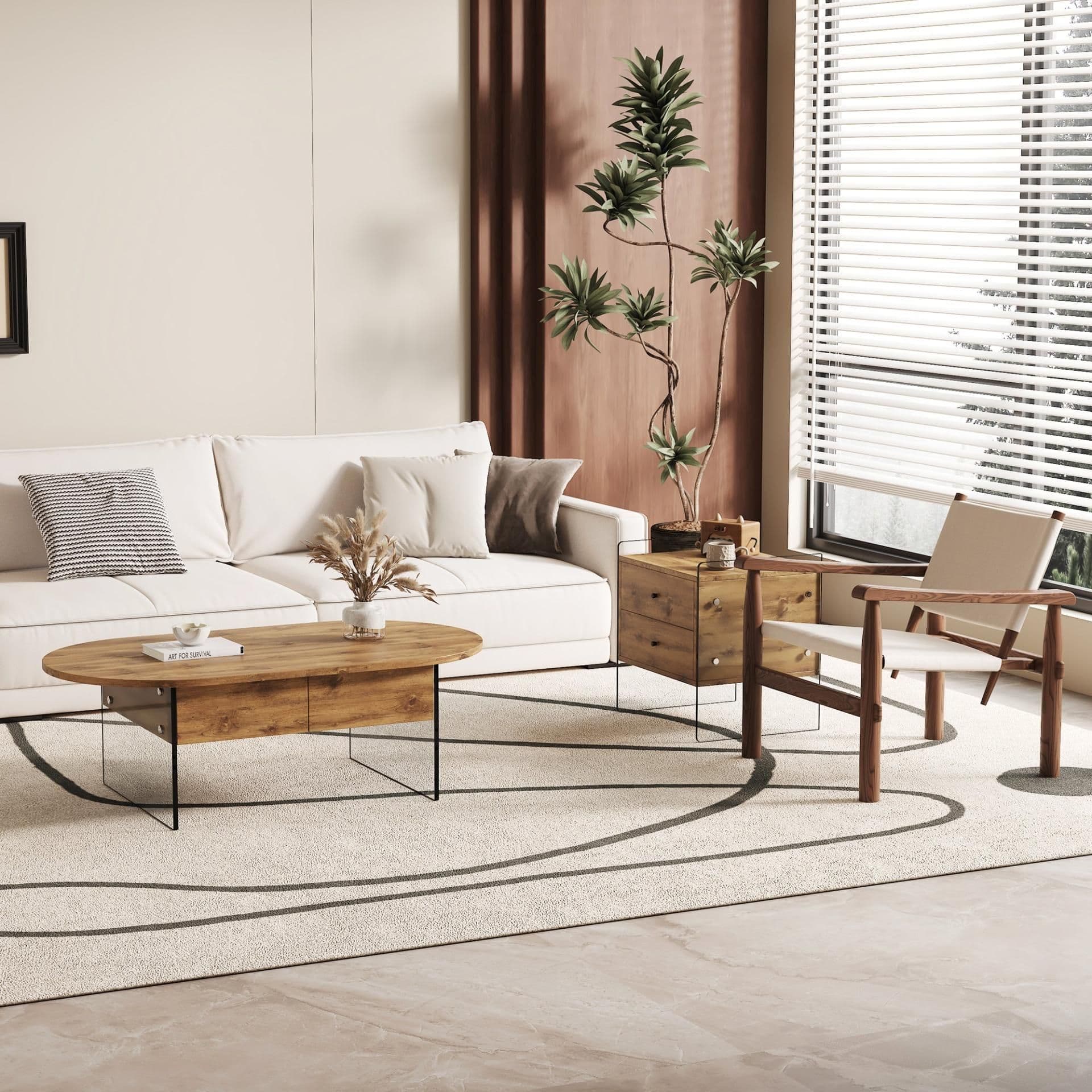 image-Elegant Coffee Table with Double Drawers and Transparent Glass Sides in MDF and Glass