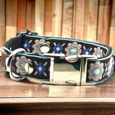 image-Elegant Cotton Dog Collar with Personalised Engraved Charm by Lollipollipocket