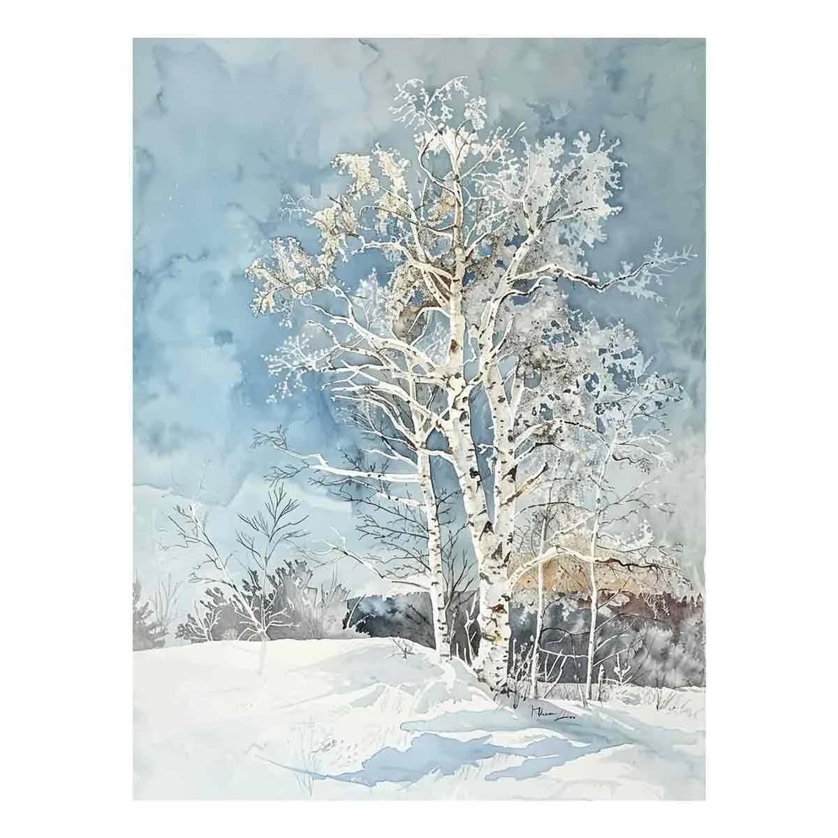 image-White Tree Snow Art Painting