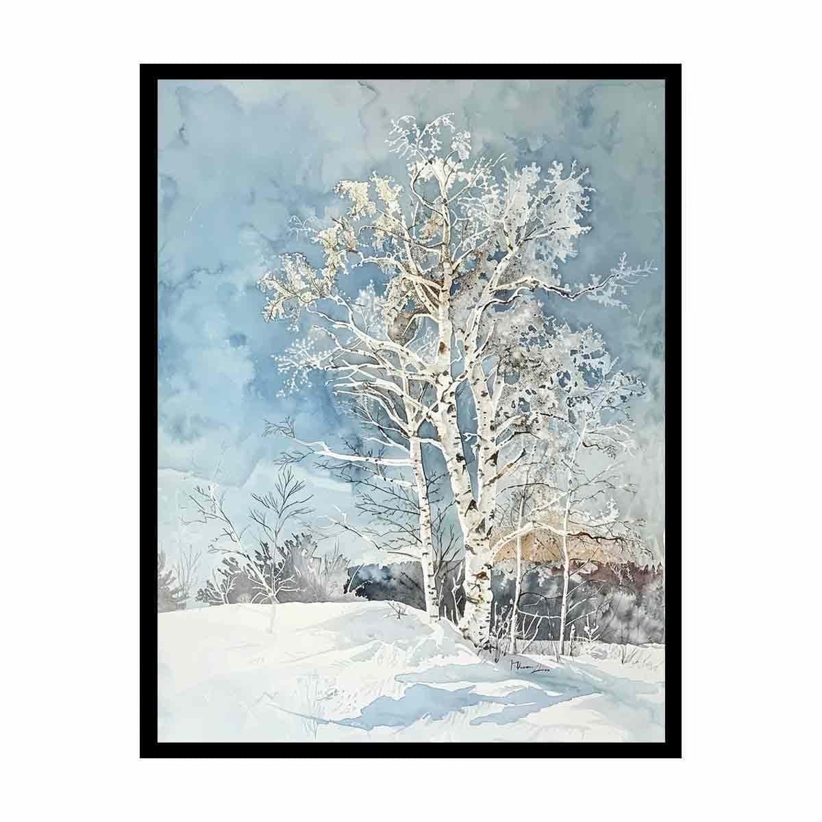 image-White Tree Snow Art Painting