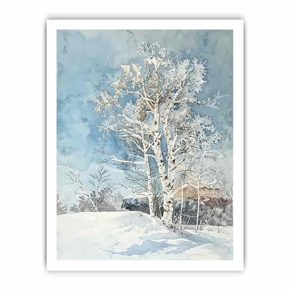 image-White Tree Snow Art Painting