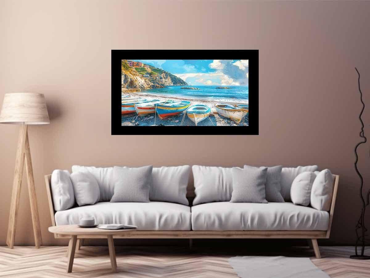 image-Blue boat wall Art painting