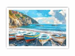 image-Blue boat wall Art painting