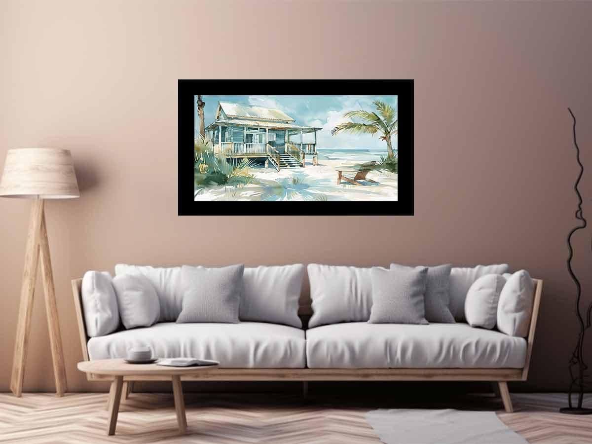 image-Beach House Watercolor Canvas Painting