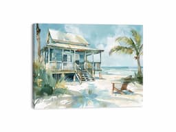 image-Beach House Watercolor Canvas Painting