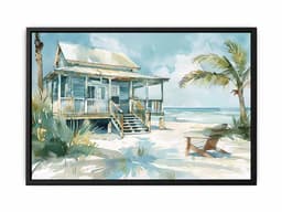 image-Beach House Watercolor Canvas Painting