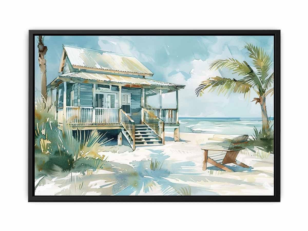 image-Beach House Watercolor Canvas Painting