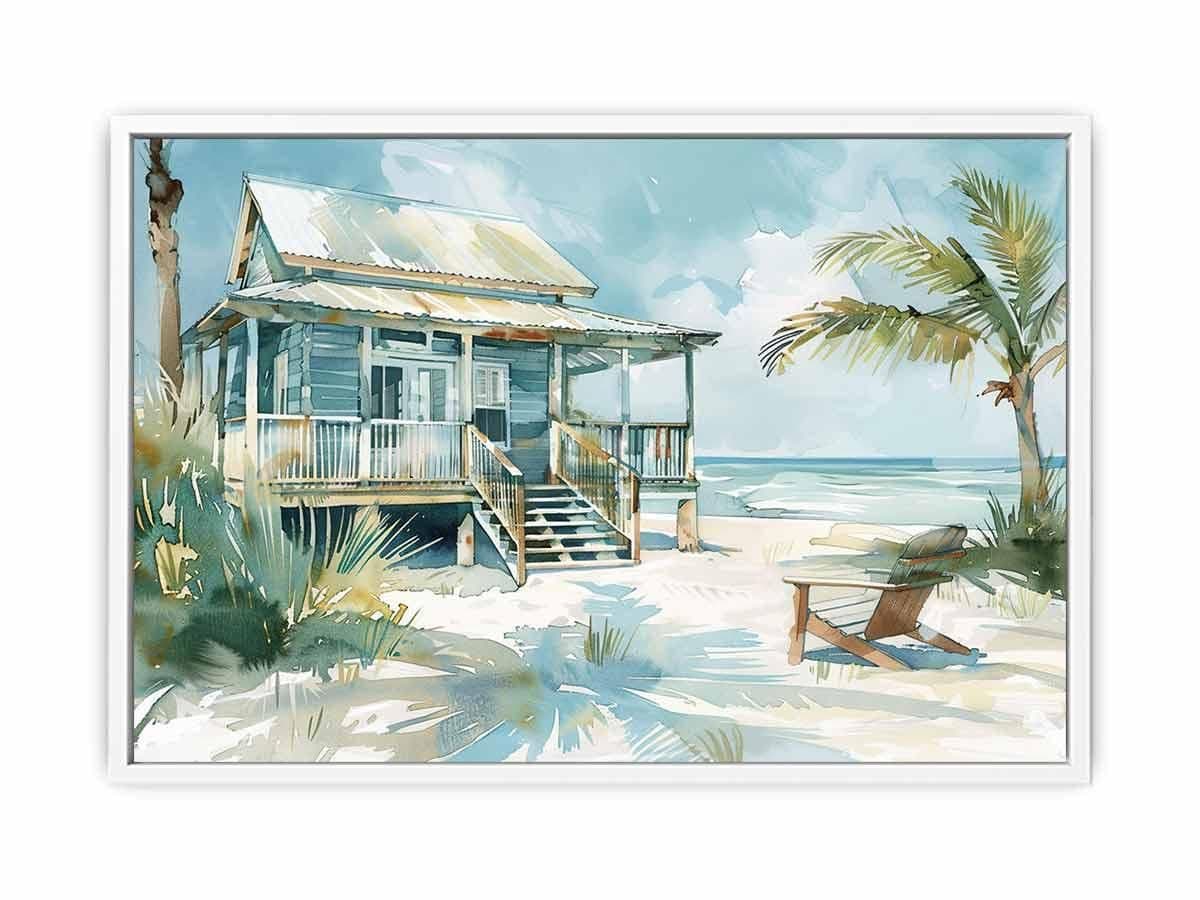 image-Beach House Watercolor Canvas Painting