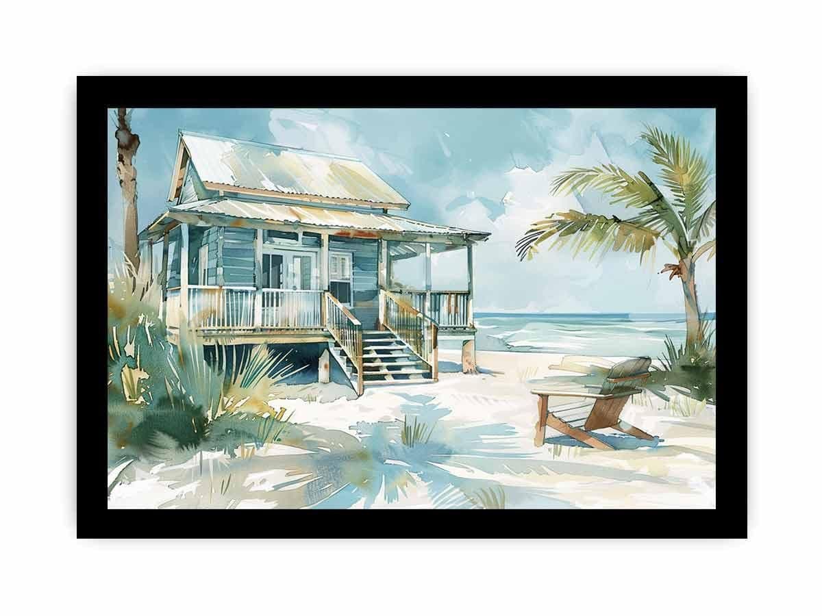 image-Beach House Watercolor Canvas Painting