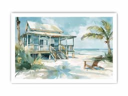 image-Beach House Watercolor Canvas Painting