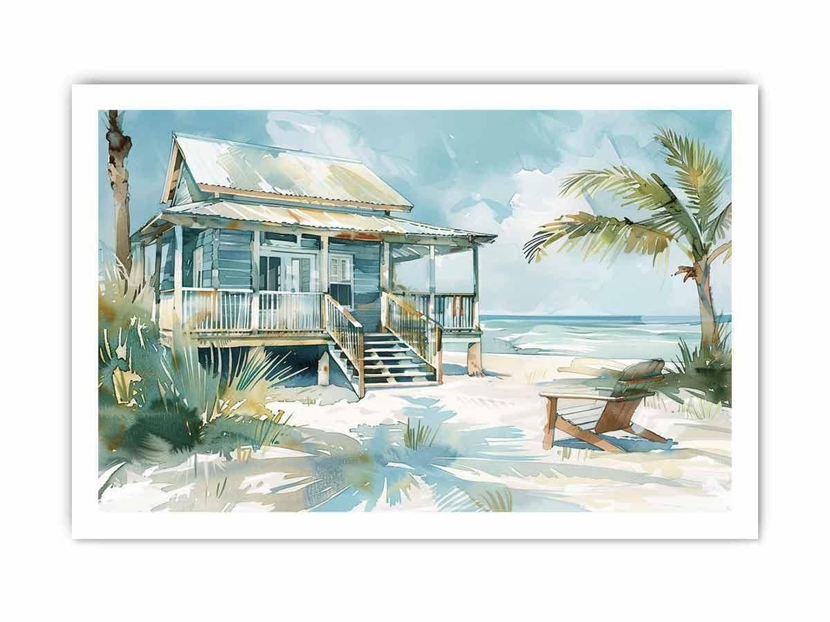image-Beach House Watercolor Canvas Painting