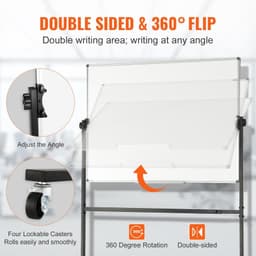 image-VEVOR Rolling Magnetic Whiteboard, Double-sided Mobile Whiteboard 48x36 Inches, Adjustable Height Dry Erase Board with Wheels, 1 Magnetic Erase & 3 Dry Erase Markers & Movable Tray for Office School
