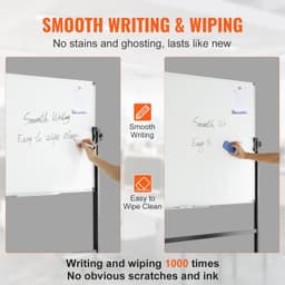 image-VEVOR Rolling Magnetic Whiteboard, Double-sided Mobile Whiteboard 48x36 Inches, Adjustable Height Dry Erase Board with Wheels, 1 Magnetic Erase & 3 Dry Erase Markers & Movable Tray for Office School