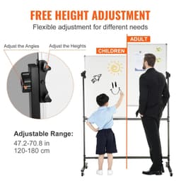 image-VEVOR Rolling Magnetic Whiteboard, Double-sided Mobile Whiteboard 48x36 Inches, Adjustable Height Dry Erase Board with Wheels, 1 Magnetic Erase & 3 Dry Erase Markers & Movable Tray for Office School