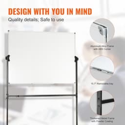 image-VEVOR Rolling Magnetic Whiteboard, Double-sided Mobile Whiteboard 48x36 Inches, Adjustable Height Dry Erase Board with Wheels, 1 Magnetic Erase & 3 Dry Erase Markers & Movable Tray for Office School