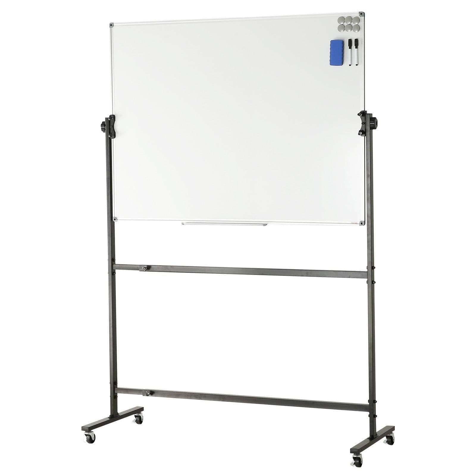 image-VEVOR Rolling Magnetic Whiteboard, Double-sided Mobile Whiteboard 48x36 Inches, Adjustable Height Dry Erase Board with Wheels, 1 Magnetic Erase & 3 Dry Erase Markers & Movable Tray for Office School