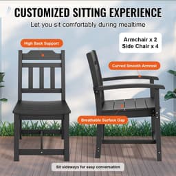 image-VEVOR 7 Pieces Patio Dining Set, Outdoor Rectangle Furniture Table and Chairs Set, All Weather Garden Furniture Table Sets, HIPS Patio Conversation Set, For Lawn, Deck, Backyard, Poolside, Black