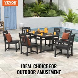 image-VEVOR 7 Pieces Patio Dining Set, Outdoor Rectangle Furniture Table and Chairs Set, All Weather Garden Furniture Table Sets, HIPS Patio Conversation Set, For Lawn, Deck, Backyard, Poolside, Black