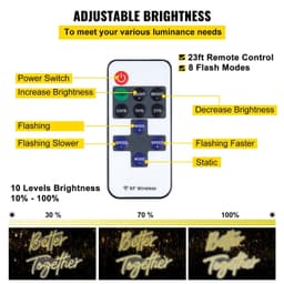 image-VEVOR Better Together Neon Sign, 13" x 7" +18" x 8" Warm White LED lights Sign, Adjustable Brightness with Remote Control, Used for Home, Party, Wedding, and Bar Decoration (Power Adapter Included