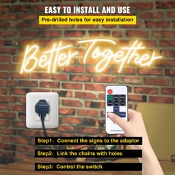 image-VEVOR Better Together Neon Sign, 13" x 7" +18" x 8" Warm White LED lights Sign, Adjustable Brightness with Remote Control, Used for Home, Party, Wedding, and Bar Decoration (Power Adapter Included