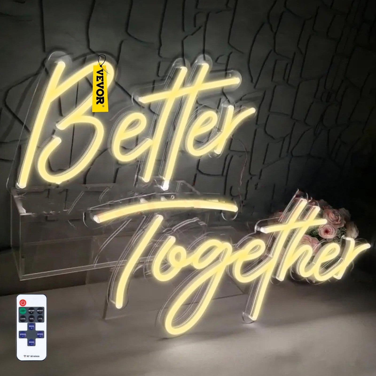 image-VEVOR Better Together Neon Sign, 13" x 7" +18" x 8" Warm White LED lights Sign, Adjustable Brightness with Remote Control, Used for Home, Party, Wedding, and Bar Decoration (Power Adapter Included