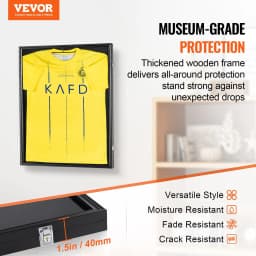 image-VEVOR Jersey Display Frame Case, 24 x 32 x 1.5 in, Large Lockable Sport Jersey Shadow Box with 98% UV Protection PC Glass and Hangers, for Baseball Basketball Football Hockey Shirt and Uniform, Black