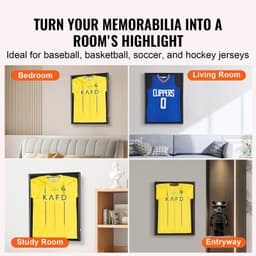 image-VEVOR Jersey Display Frame Case, 24 x 32 x 1.5 in, Large Lockable Sport Jersey Shadow Box with 98% UV Protection PC Glass and Hangers, for Baseball Basketball Football Hockey Shirt and Uniform, Black