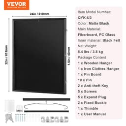 image-VEVOR Jersey Display Frame Case, 24 x 32 x 1.5 in, Large Lockable Sport Jersey Shadow Box with 98% UV Protection PC Glass and Hangers, for Baseball Basketball Football Hockey Shirt and Uniform, Black