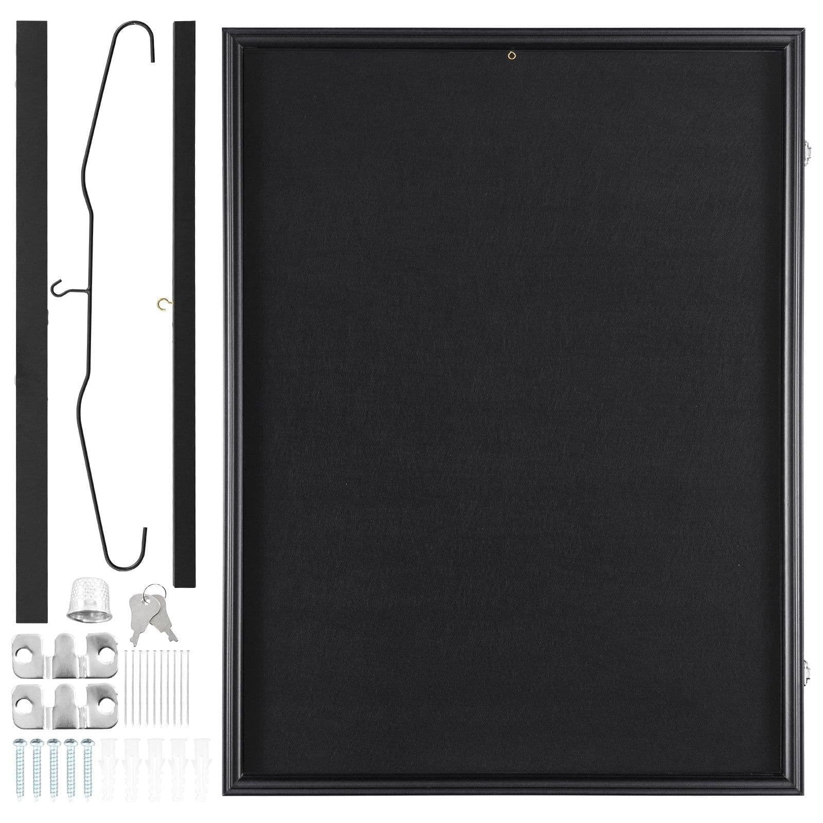 image-VEVOR Jersey Display Frame Case, 24 x 32 x 1.5 in, Large Lockable Sport Jersey Shadow Box with 98% UV Protection PC Glass and Hangers, for Baseball Basketball Football Hockey Shirt and Uniform, Black