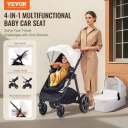 image-VEVOR Travel System Stroller with Infant Bassinet, 2-in-1 Baby Cradle Stroller Combo, Reversible Seat, Easy One-button Folding, EVA Tires with Brake Aluminum Stroller Carseat Combo Set (White)