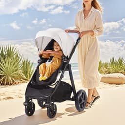 image-VEVOR Travel System Stroller with Infant Bassinet, 2-in-1 Baby Cradle Stroller Combo, Reversible Seat, Easy One-button Folding, EVA Tires with Brake Aluminum Stroller Carseat Combo Set (White)
