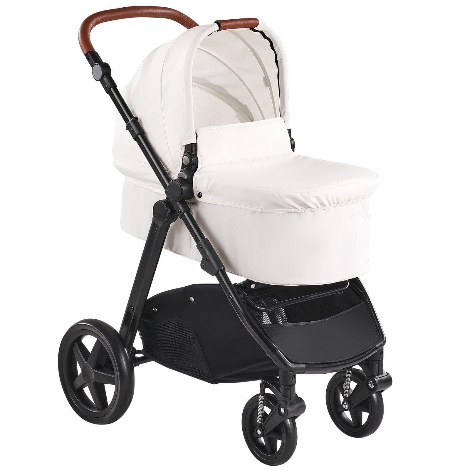image-VEVOR Travel System Stroller with Infant Bassinet, 2-in-1 Baby Cradle Stroller Combo, Reversible Seat, Easy One-button Folding, EVA Tires with Brake Aluminum Stroller Carseat Combo Set (White)
