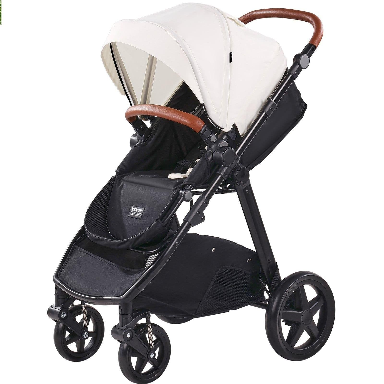image-VEVOR Travel System Stroller with Infant Bassinet, 2-in-1 Baby Cradle Stroller Combo, Reversible Seat, Easy One-button Folding, EVA Tires with Brake Aluminum Stroller Carseat Combo Set (White)