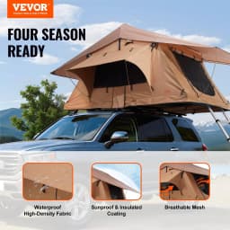 image-VEVOR Rooftop Tent Hard Shell, Naturnest Rooftop Tent Hardshell for 2-3 Person, Folding Hard Shell Roof Top Tent with Telescopic Ladder Mattress PVC Cover Bag, Waterproof for Jeep SUV Van Pickup Truck