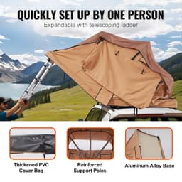 image-VEVOR Rooftop Tent Hard Shell, Naturnest Rooftop Tent Hardshell for 2-3 Person, Folding Hard Shell Roof Top Tent with Telescopic Ladder Mattress PVC Cover Bag, Waterproof for Jeep SUV Van Pickup Truck
