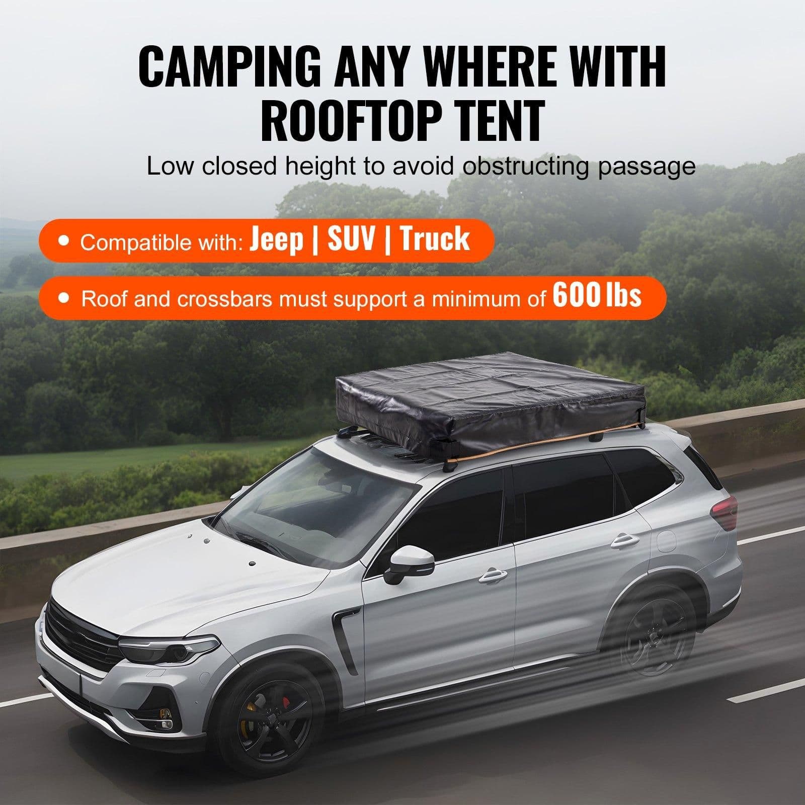 image-VEVOR Rooftop Tent Hard Shell, Naturnest Rooftop Tent Hardshell for 2-3 Person, Folding Hard Shell Roof Top Tent with Telescopic Ladder Mattress PVC Cover Bag, Waterproof for Jeep SUV Van Pickup Truck