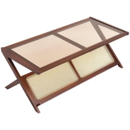 image-VEVOR Rattan Coffee Table, Z-Shaped Rattan Woven Bamboo Coffee Table with Tempered Glass Top, 47” Modern Boho Storage Coffee Table with Natural Bamboo Legs, for Living Room, Bedroom & Small Spaces