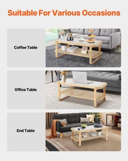 image-VEVOR Rattan Coffee Table, Rectangle Rattan Woven Wood Coffee Table with Tempered Glass Top, 45-Inch Modern Boho Storage Coffee Table with Natural Wood Legs, for Living Room, Bedroom & Small Spaces