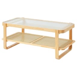 image-VEVOR Rattan Coffee Table, Rectangle Rattan Woven Wood Coffee Table with Tempered Glass Top, 45-Inch Modern Boho Storage Coffee Table with Natural Wood Legs, for Living Room, Bedroom & Small Spaces