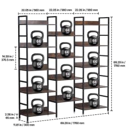 image-VEVOR Triple Metal Bookshelf, 14-Tier Industrial Bookshelf, Large Rustic Vintage Storage Bookcase with Open Shelves, Freestanding Display Shelving Unit Storage Rack, for Living room, Bedroom & Office