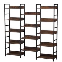 image-VEVOR Triple Metal Bookshelf, 14-Tier Industrial Bookshelf, Large Rustic Vintage Storage Bookcase with Open Shelves, Freestanding Display Shelving Unit Storage Rack, for Living room, Bedroom & Office